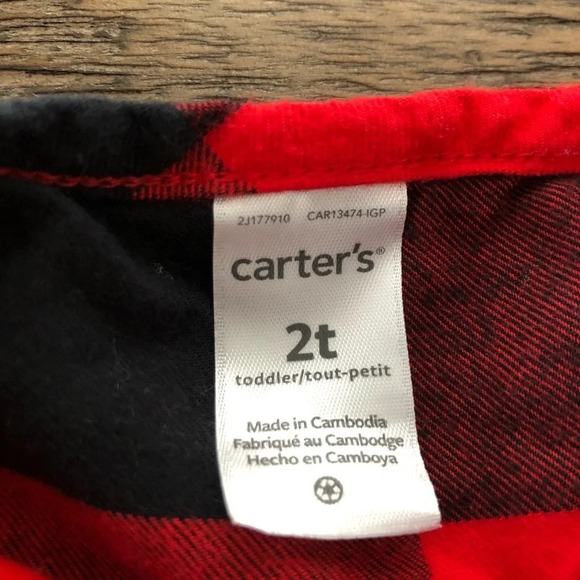 Carter’s Toddler 2T Red‎ Buffalo Check Plaid Button Up Shirt Peplum Ruffle Black - Picture 2 of 4